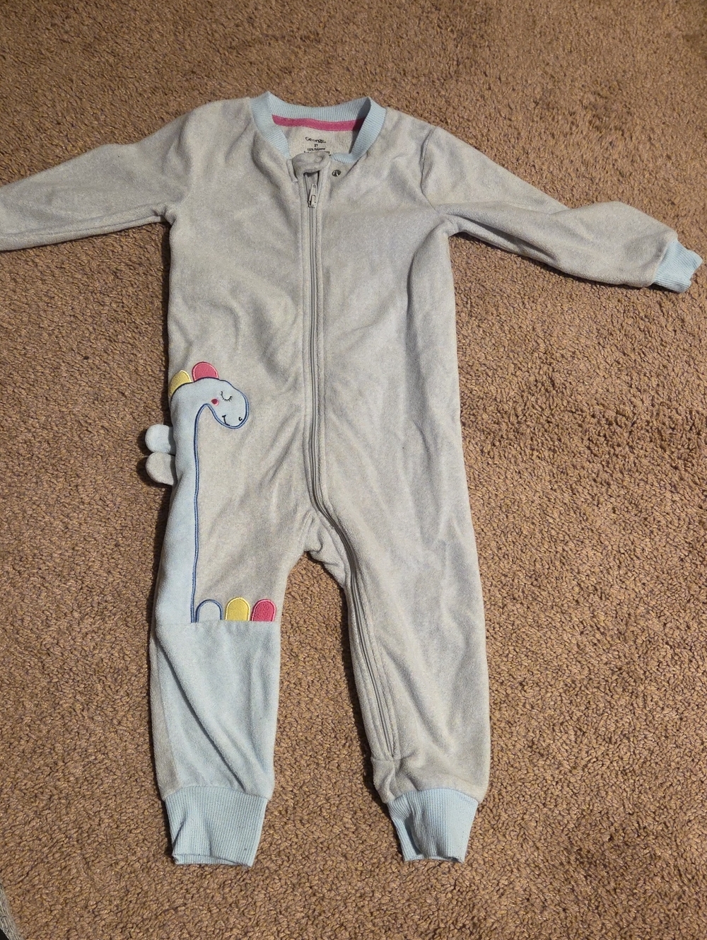 Children's Light Gray Dino One-Piece Pajamas with Zipper